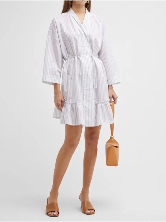 Harshman Dresses & Skirts - Harshman Linen Striped White Ruffle-Hem Mini Dress